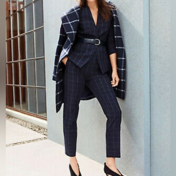 ANN TAYLOR 💙NAVY BLUE & WHITE🤍 WINDOWPANE PATTERN WOOL WRAP COAT SIZE L🌟NWT🌟 - Picture 16 of 17